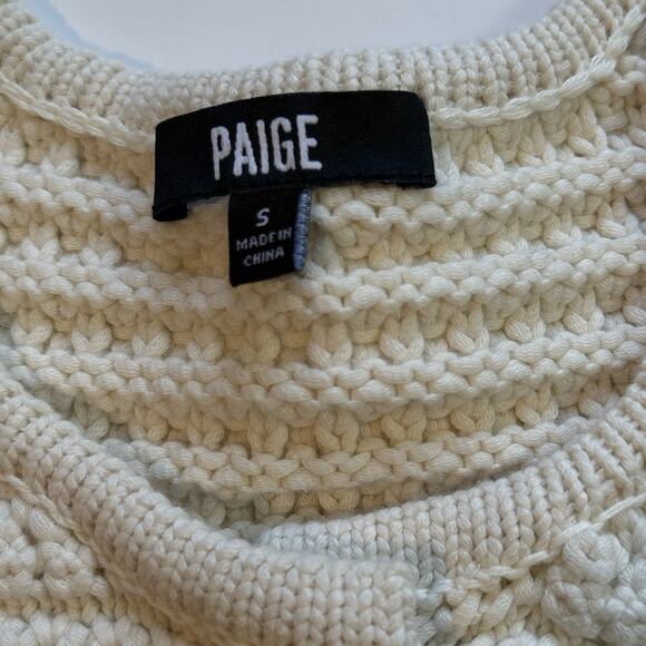 Paige Oberon Crochet Knit Cardigan Sz Small Navy Blue White Stripe Patch Pocket - Picture 2 of 6
